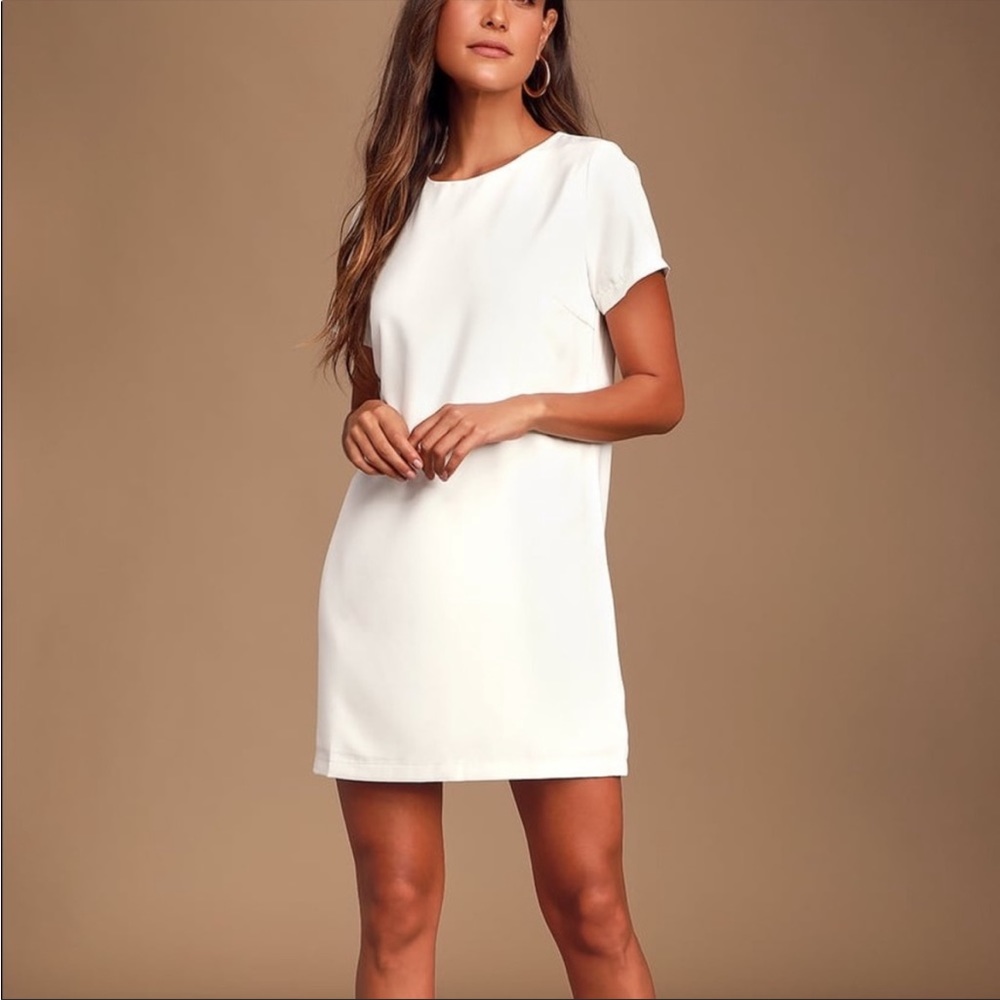 Lulus | Shift & Shout Ivory Shift Dress with Exposed Gold Zipper Women’s XS NWOT